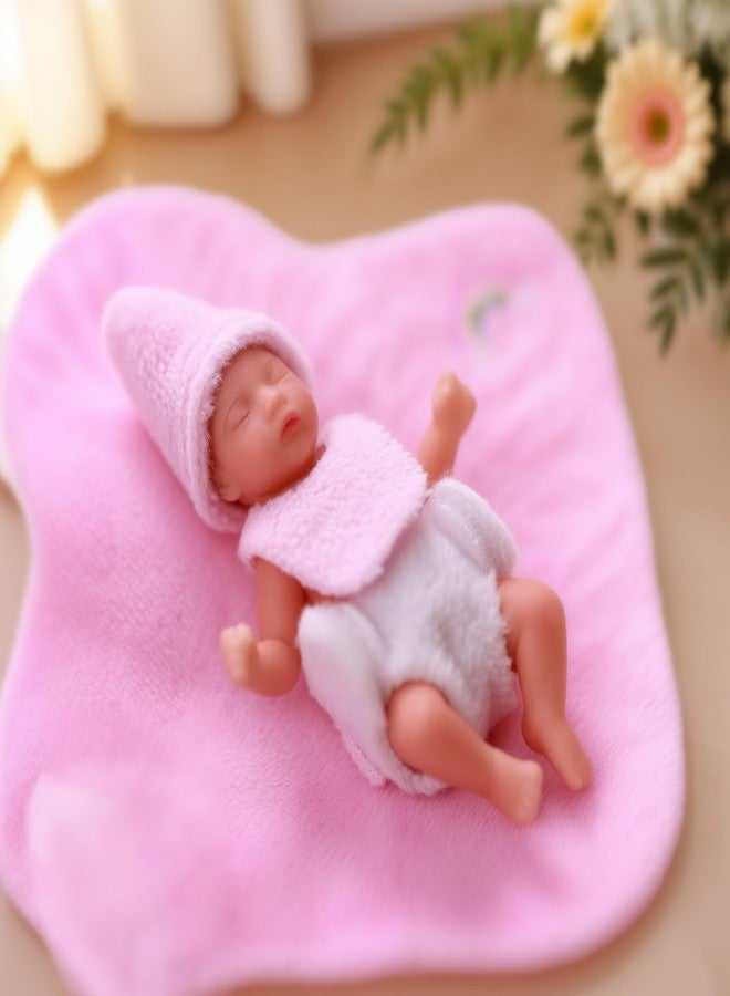 BABESIDE Mini Silicone Baby Dolls, 3 Inch Realistic Newborn Baby Dolls Full Silicone Sleeping Little Mini Real Life Baby Girl Miniature Baby with Playset Accessories(Pink) - Image 3